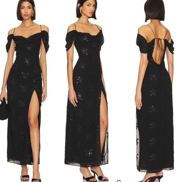 LPA NWT Yvanna Embroidered Maxi Dress in Black Size XXS - Picture 1 of 10
